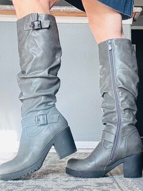 Dream Pairs Gray Slouch Knee-High Block Heel Boots